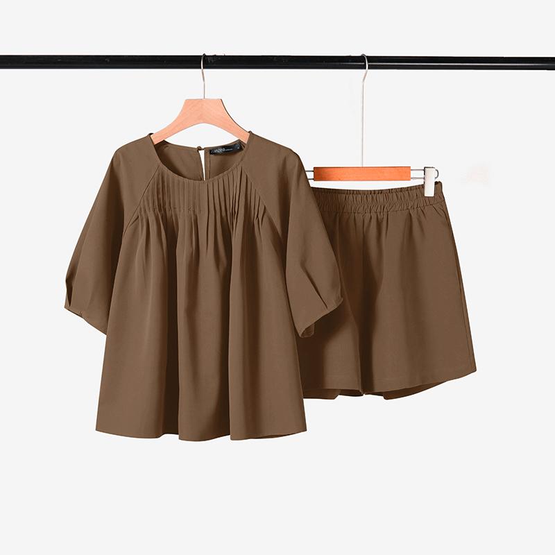 

ZANZEA Женский летний комплект из двух предметов: блузка с коротким рукавом и шорты S