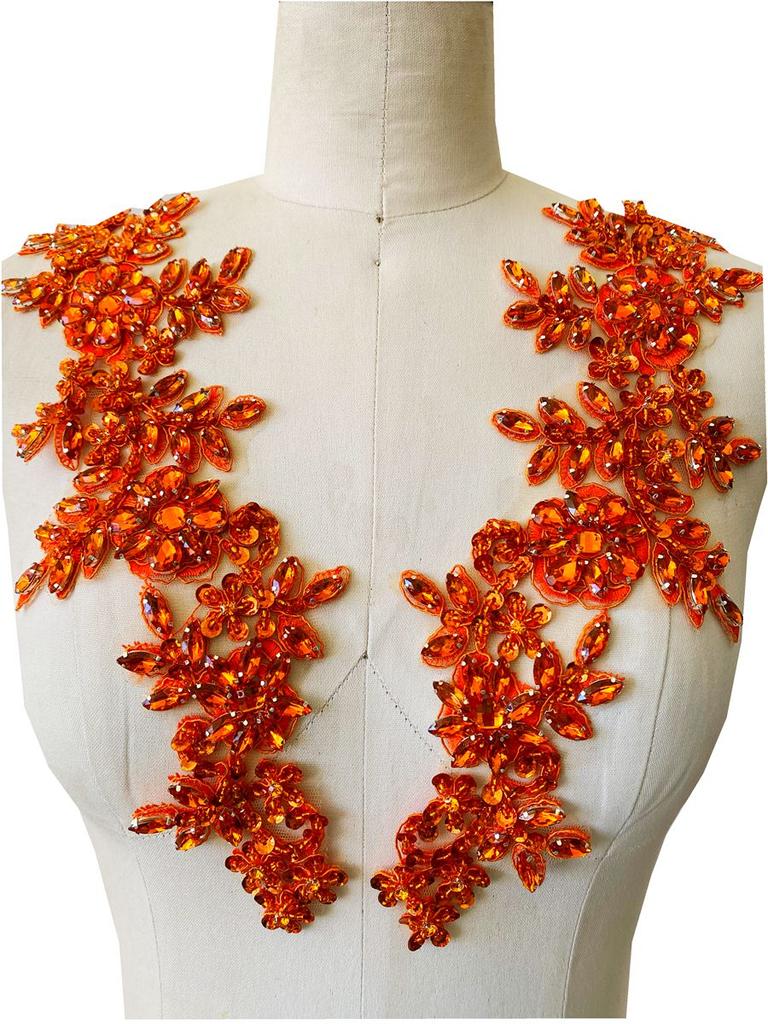 Heavy-duty Sewing Multi-color Bright Rhinestone Floral Lace Applique Dress Accessories Luxurious Decorative Patch Made In China