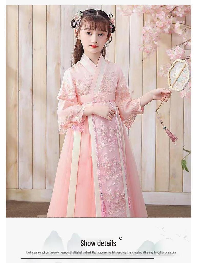 Dziewczęce Hanfu: 2024 Wiosna/Jesień Tradycyjny Chiński Strój - Ruqun z krzyżowym kołnierzem w stylu Tang