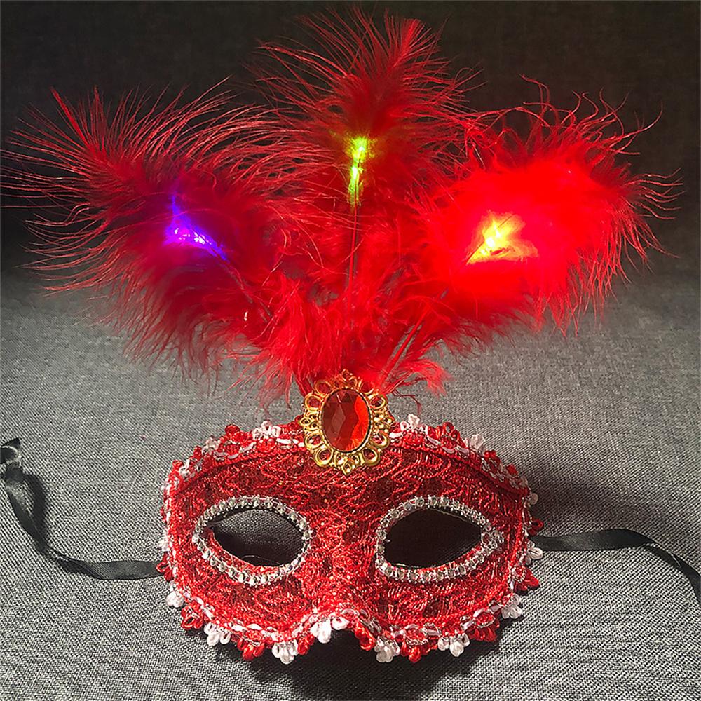Women LED Party Mask Masquerade Luxury Peacock Feathers Half Face Mask Cosplay Costume Venetian Mask