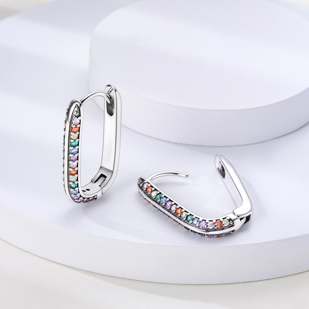 925 Silver U Shaped Inlay CZ Zircon Hoop Earrings Geometry Line Simple Women Girl Evening Party Brithday Gifts Jewelry
