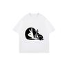 Oversized T Shirt Black Peace Sign And Rabbit Print Casual Streetwear For Women