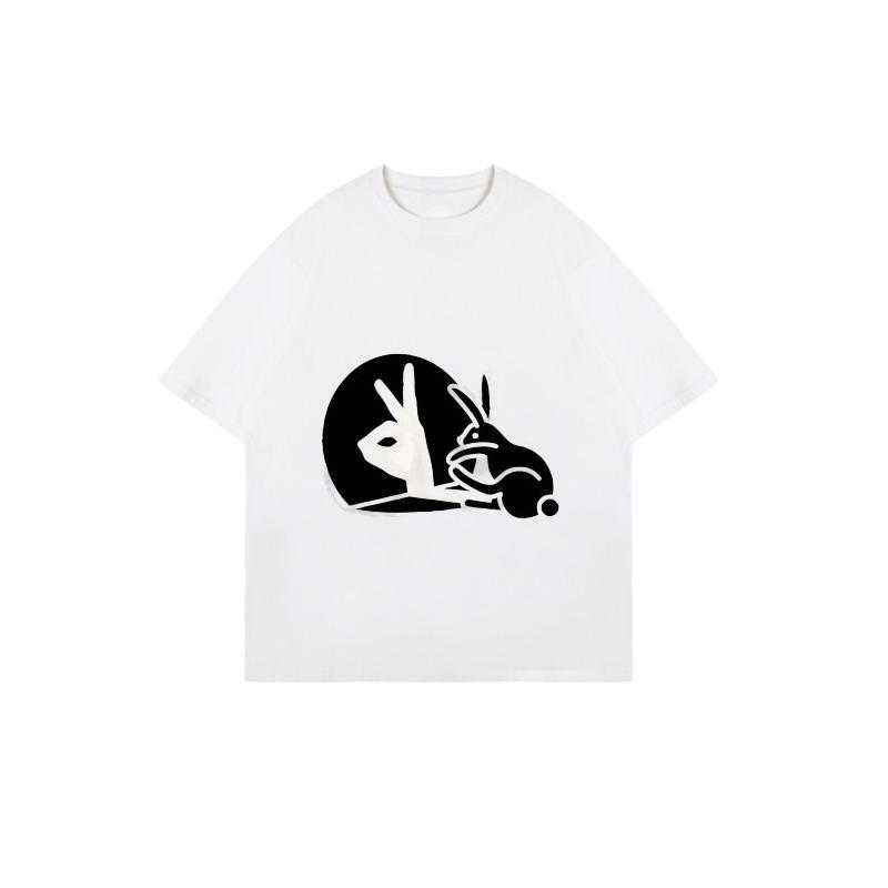 Oversized T Shirt Black Peace Sign And Rabbit Print Casual Streetwear For Women