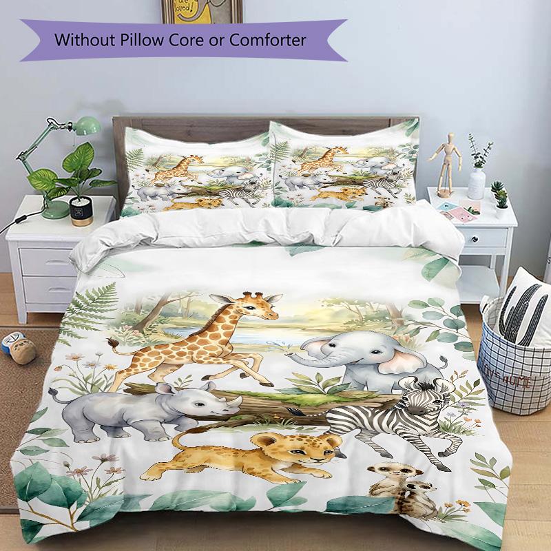 Safari Animals Adventure Print 3Pcs Bedding Setduvet Cover With 2 Bedropillowcase Home Birthday Gift