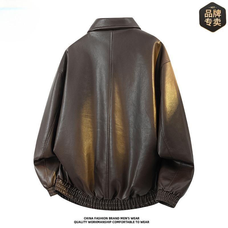 Brand high-quality autumn new style black leather jacket men's ruffian handsome versatile lapel jacket spot whole order