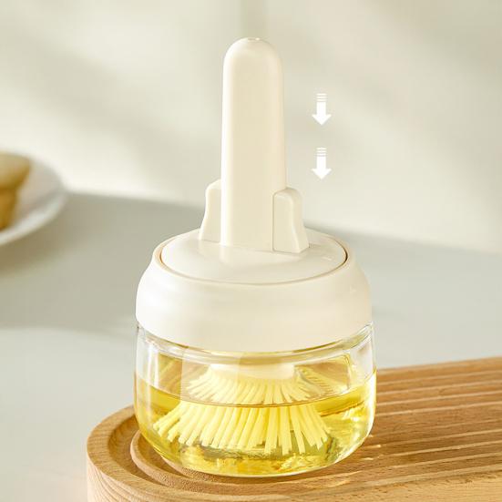 Oil Bottle with Built-In Silicone Brush Leak-Proof Glass Basting Tool for Grilling