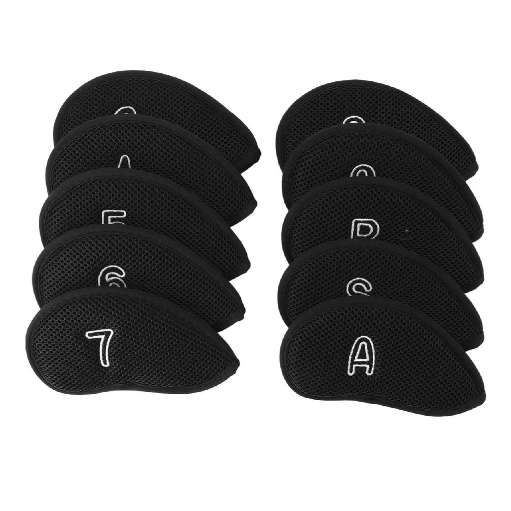 10pcs Golf Club Head Cover Breathable Nylon Mesh Soft Lining Protective Golf Iron Covers Set Black