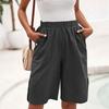 Bermuda Shorts For Women Wide Leg Linen Knee Length Summer Casual Long Shorts Loose High Waisted Short With Pockets