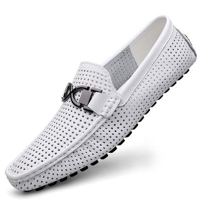 Summer Leather Shoes Men's Breathable Thin Soft-soled Soft Leather Men's Sandals Hollow Holes Lazy Casual Beanie Shoes