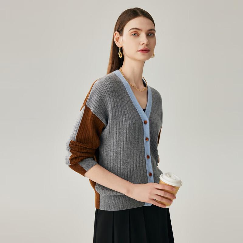 Zhaojun Women's Colorblock Cashmere V-Neck Cardigan