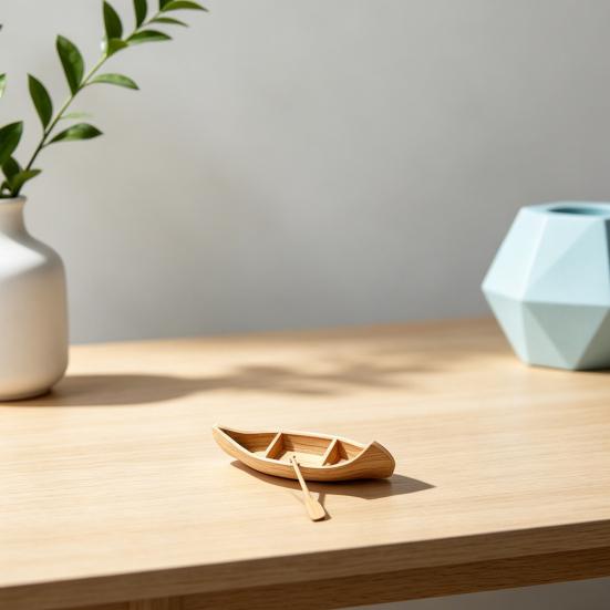 3D Printed Canoe Miniature Ornament, Compact Mini Boat Model with Paddle Accessories, Fine Wood Grain Texture Realistic Canoe Replica