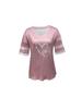 Spring/Summer Women's Heart Print V-Neck Striped Loose T-Shirt with Drop Shoulder