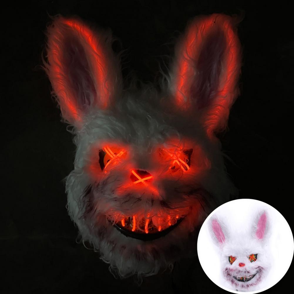Face Cushion Spooky Throw Pillow Halloween Face Cushion with Light-up Furry Prop for Rave Parties Spooky Bear Rabbit Costume