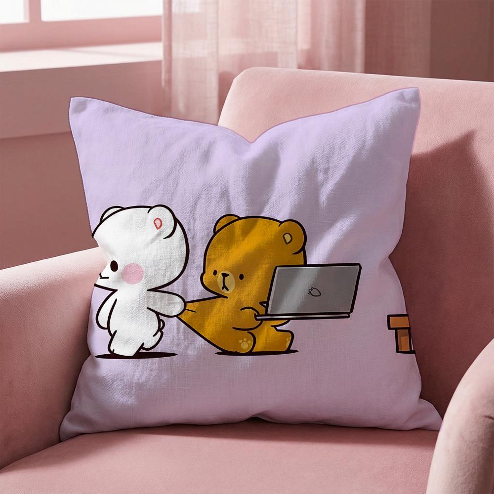 Cute m-Milk and Mocha bBears Cushion Cover Multi-Scene Pillow Cover for Home & Car - Reversible, Soft & Durable for Daily Use