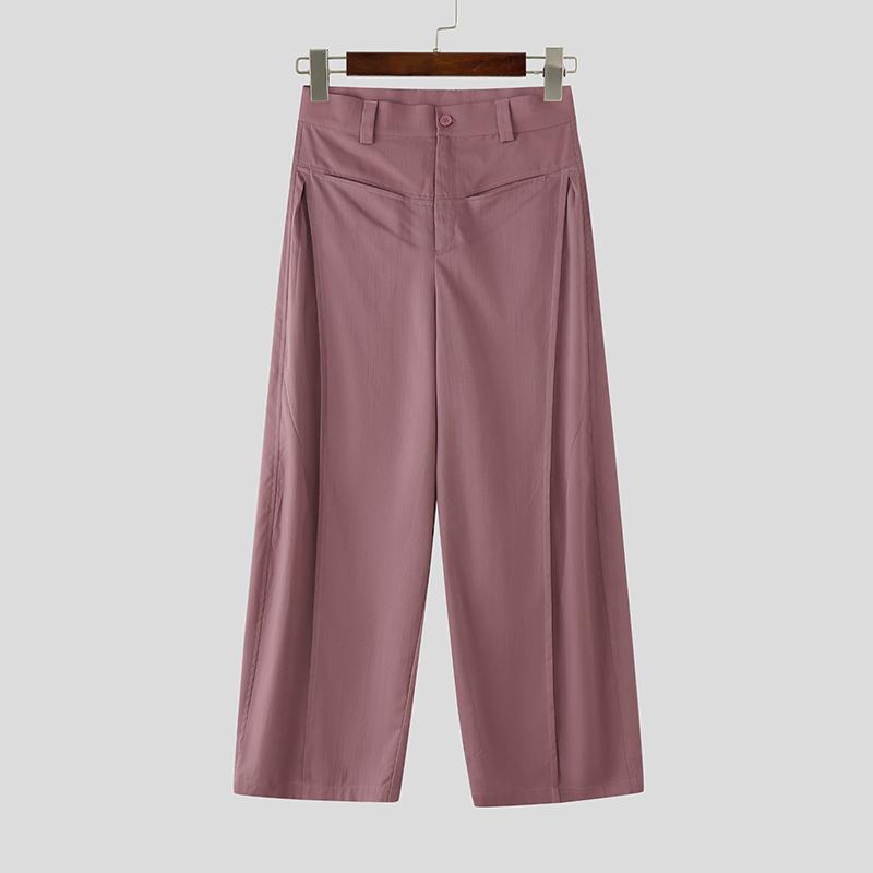 INCERUN Мужские Повседневные Брюки с Высокой Посадкой, на Молнии, Повседневные Длинные Свободные Брюки 5XL розовый