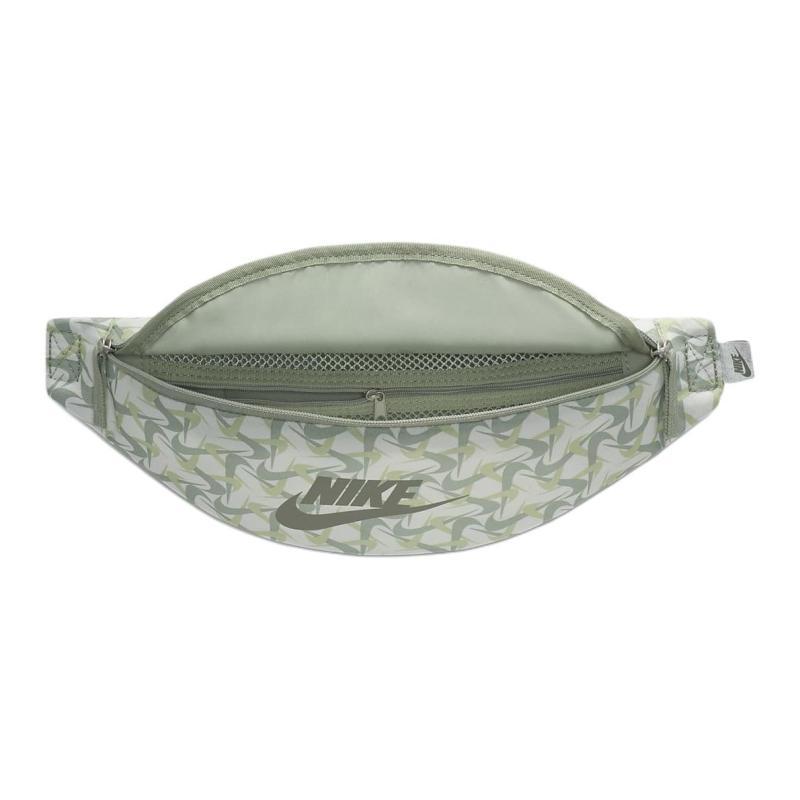 Nike Heritage Fabric Crossbody Bag, Fanny Pack Regular Unisex Mountain White & Horizon Green & Dark Mud Gray Casual FZ2523-121
