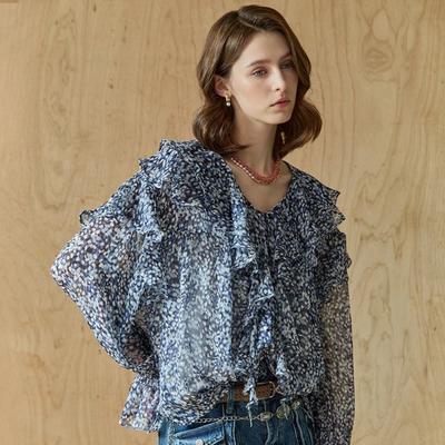 TOne On TOne Dot Ruffle V Neck chiffOn Blouse Ze05qb001nh