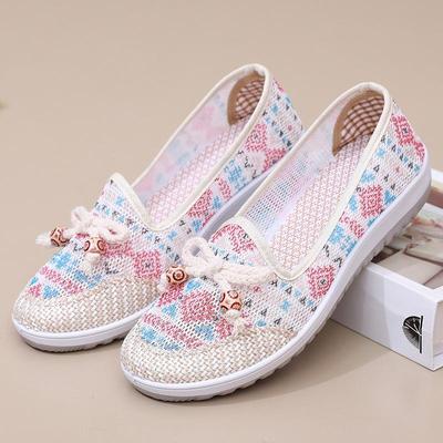 Ausgehöhlte Stoffschuhe für Damen, weicher Boden, rutschfest, mit flachem Boden, Mutterschuhe, Belüftung, Arbeitsschuhe, Retro-Ethno-Stil, einfach lässig