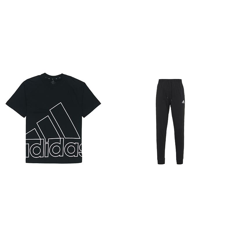 

Adidas Retro Big Logo Print Crew Neck Short Sleeve Quick-Dry Tapered Knit Pants Casual Sports Set Unisex Sets Black H60662+GK9226 S