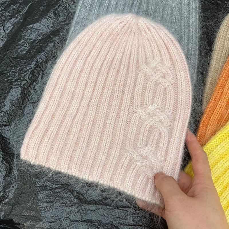Mohair wool fleece knitted hat women's new autumn and winter fashion show face small versatile big head circumference cold hat