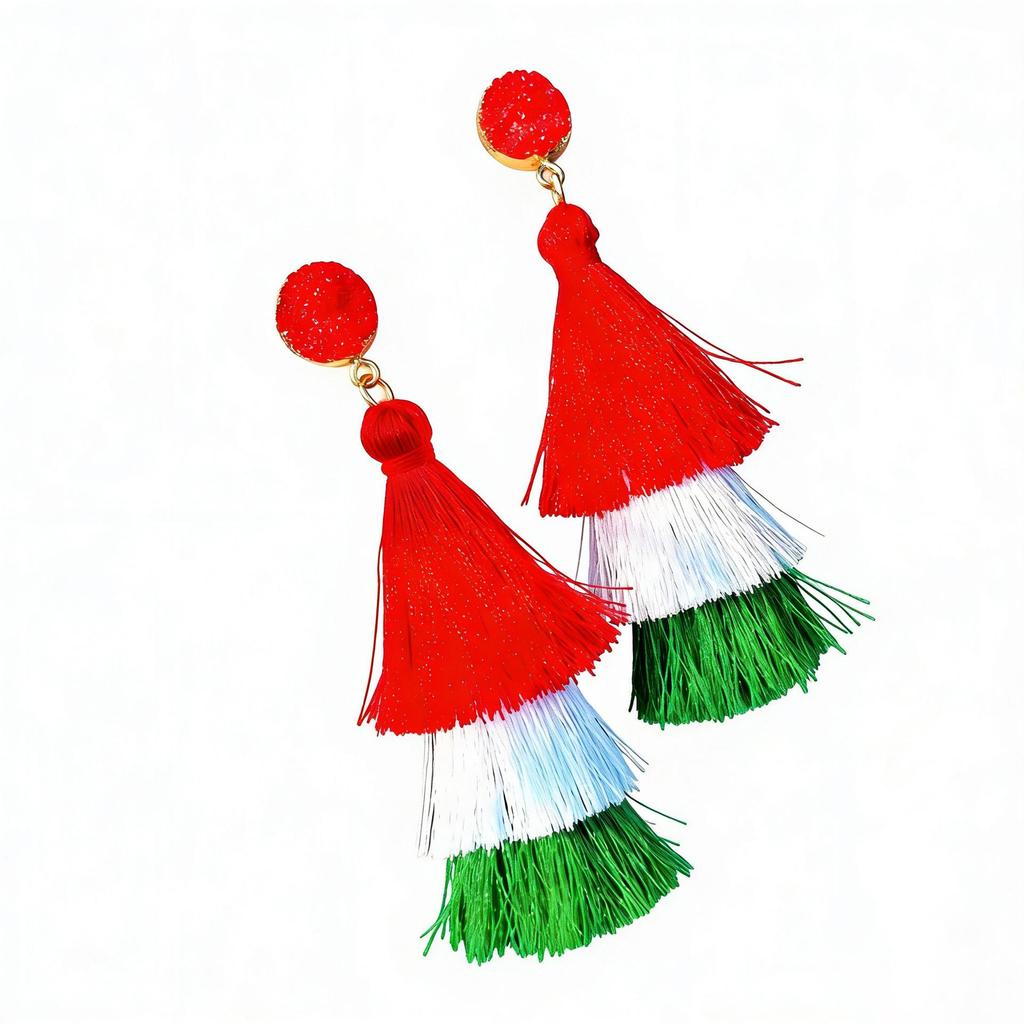 New Multi-Layer Tassel Pendant Women's Earrings In Red, White, and Green - Tower Style Stud Fashion Accessories.