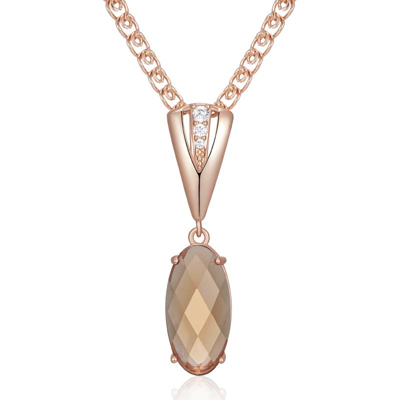 Round Light Brown Natural Zircon Pendant Necklace For Women Simple Rose Gold Color High Quality Daily Jewelry