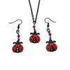 2pcs Set Cartoon Cute Black Metal Ladybug Red Crystal Beads Pendant Necklace Dangle Earrings for Women Fashion Jewelry Sets Gift