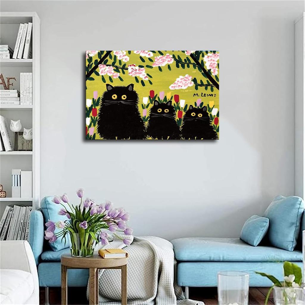 Three Black Cats By Maud Lewis Poster Canvas Picture Printing Wall Art Modern Aesthetic Decoration Suitable for Office Home Bedroom Gift