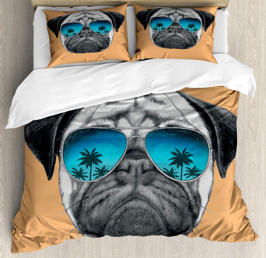 Carton Pug Soft Duvet Cover Set Children Kids Lovely Dog Print Beding Set Young Boys Tens Young Girls Desert Donut Rom Decor Warm Comforter Cover