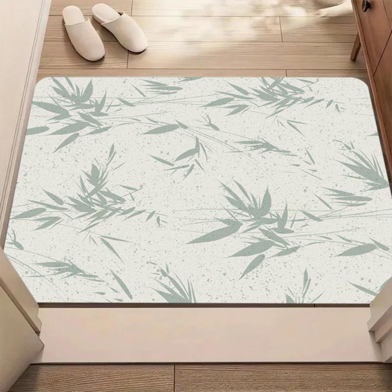 Chinese Style Bamboo Printed Carpet Artistic Ethnic Style Decorative Door Mat Farmhouse Living Room Bedroom Entrance Carpet