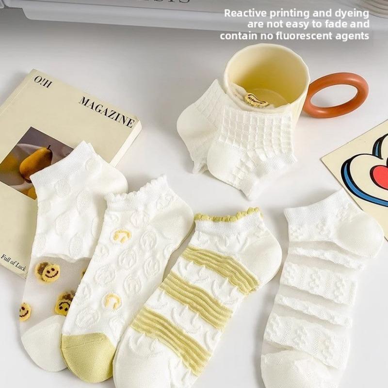 5 Pairs of Women's Summer Ultra Thin Anti Odor Breathable Pure Cotton Non Slip Heel Socks