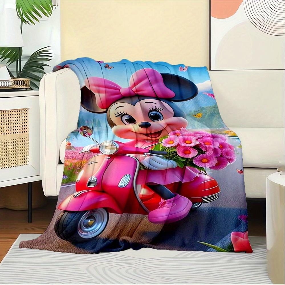 1pc Flannel Minnie Mouse Pink Bow Bouquet Scooter Bedding Throw Blanket Sofa Cover Gift Home Decor Lightweight