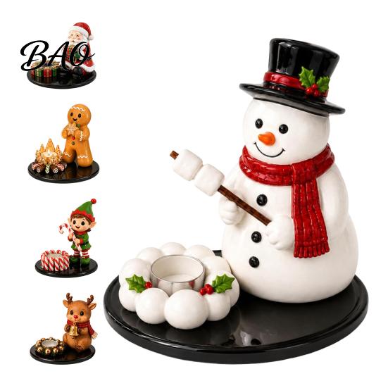 Xmas Living Room Decor Christmas Candle Holder, Cute Santa Claus/Snowman/Elf Boy/Gingerbread Tealight Resin Indoor Holiday Display Tabletop