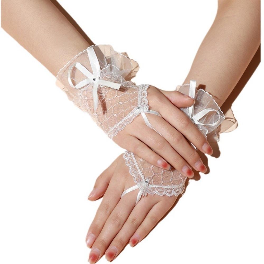 Gothic Kurze Schwarze Handschuhe Weibliche Harajuku Spitze Braut Hochzeit Halloween Lolita Kleid Net Gaze Bogen Hand Ärmel Fischnetz Handschuhe