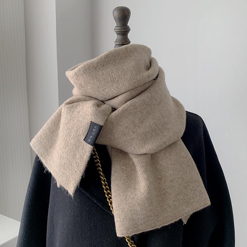 Korean Version Wool Blend Scarf Women Men Fall Winter Soft Warm OL Solid Color Muffler High-quality Thick Warm Scarf Male Female