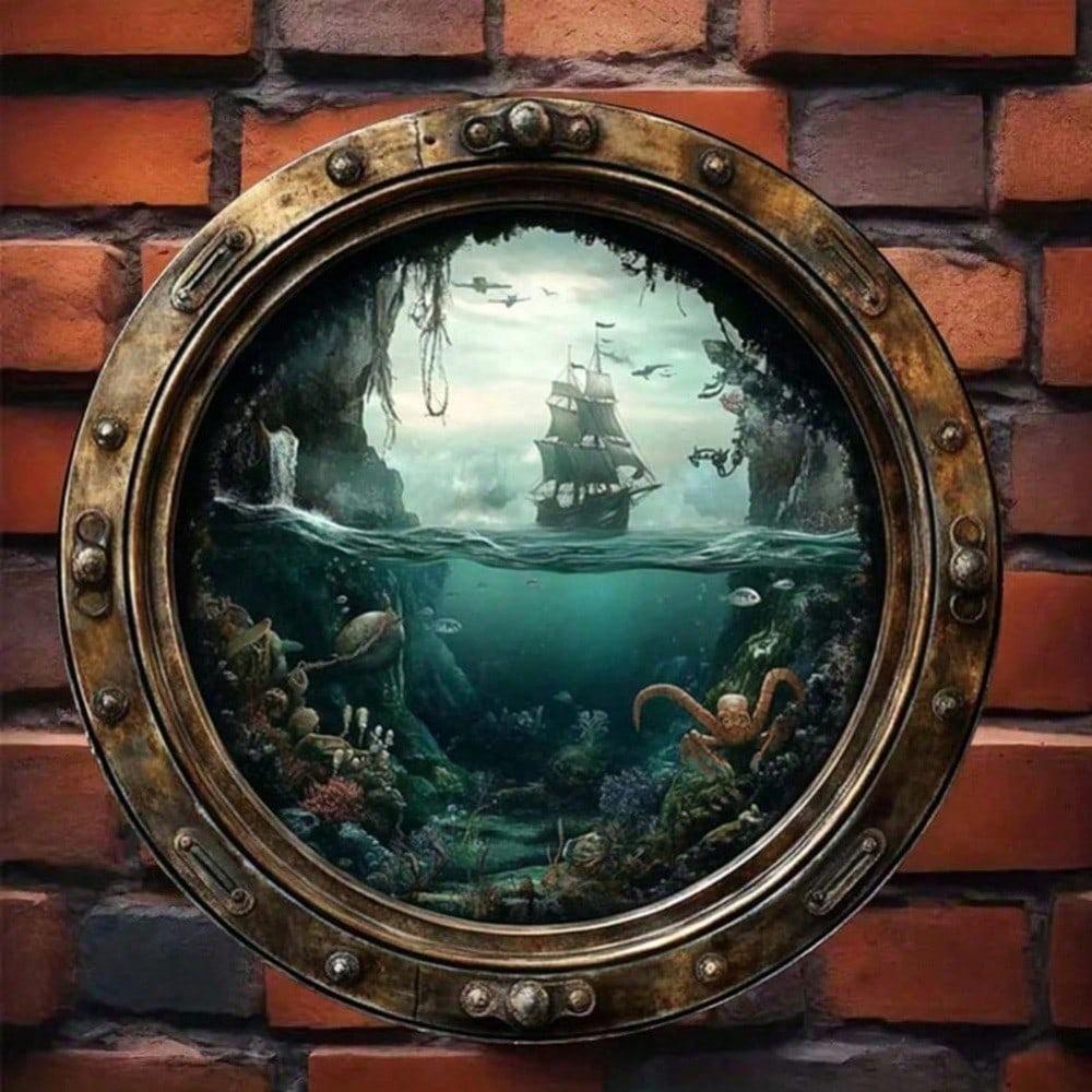 Marine Porthole Wall Decor, Round Nautical Metal Sign, Rustproof Waterproof for Porch Garage