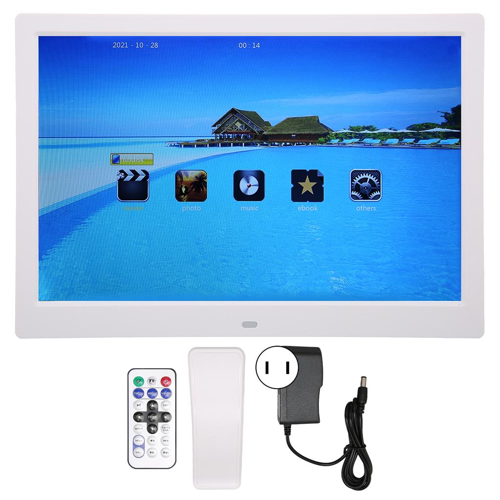 Digital Photo Frame 13 Inch HD 1280x800 LCD Display Remote Control Electronic Picture Album with Calendar 110‑240VWhite