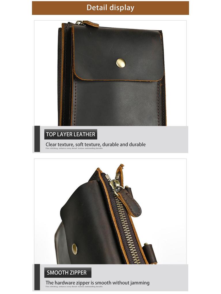 Retro Genuine Leather Waist Bag – Multifunctional Crossbody Pouch for 6-inch Phones