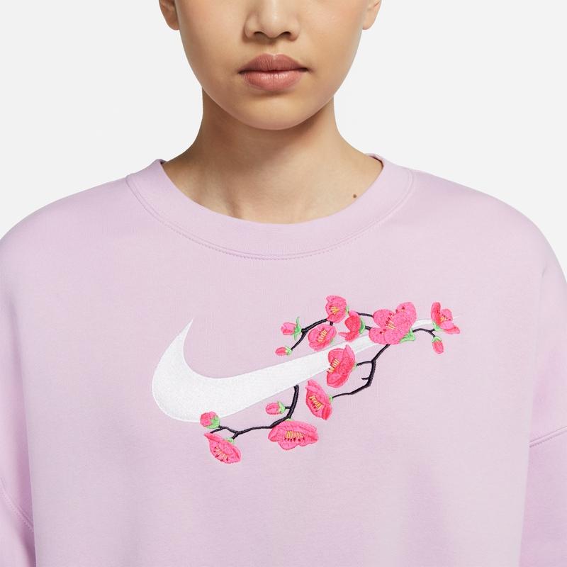 Nike Floral Logo Relaxed Crew Neck Sweatshirt Women Tops Pink DJ4136-621
