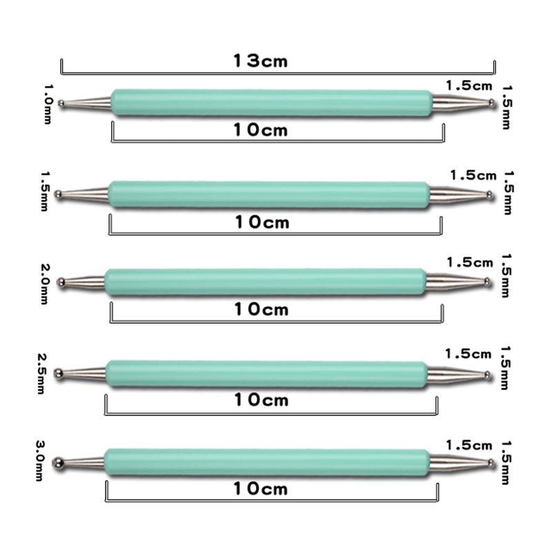5 buc. Instrumente de punctare cu două capete pentru nail art cu 10 dimensiuni diferite pentru punctare, pictură, kit de manichiură