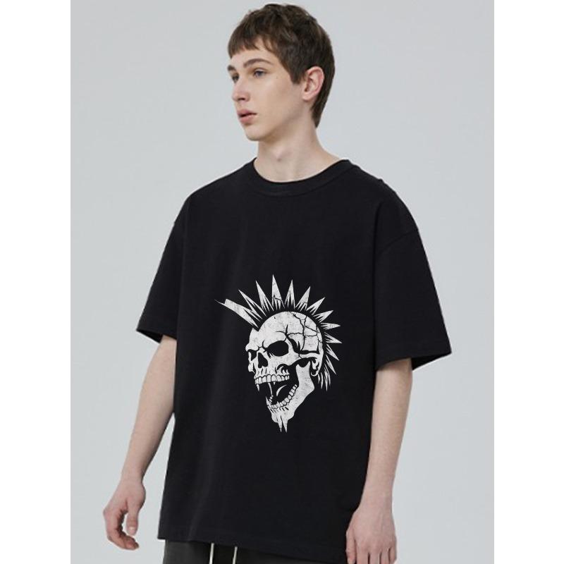 Black T-Shirt with Skull and Mohawk Print for Casual Wear
