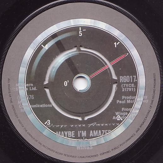 

7-дюймовая пластинка WINGS Maybe Im Amazed R6017 MPL 1977 UK Rock Б/у