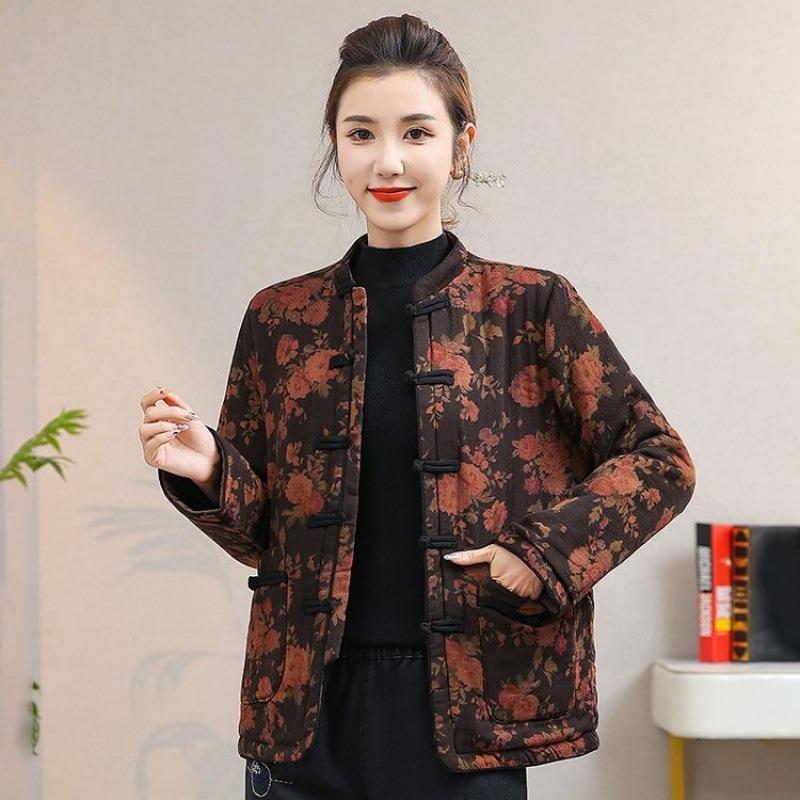 Winter coat cotton-padded coat buckle to keep warm Winter middle-aged women Chinese cotton-padded jacket women