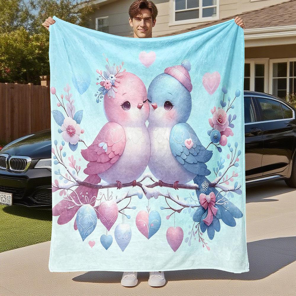 1pc love birds Outdoor Flannel Blanket Soft Warm All-Season Throw for Sofa Bed Car Camping Office, Cozy Gift Idea1313S