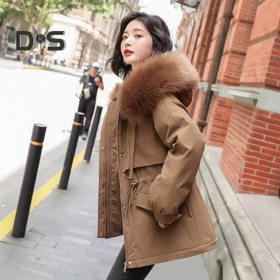 Jaqueta feminina acolchoada, casaco forrado de pelúcia com cordão na cintura, jaqueta acolchoada quente de inverno com capuz de pele sintética para trabalho, moda urbana