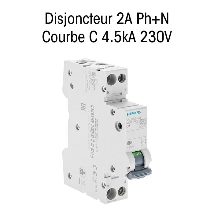 Disjoncteur 2A Ph+N Courbe C 4.5kA 230V