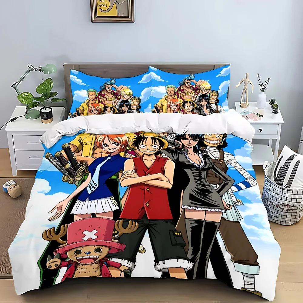 One Piece Luffy Poszwa na kołdrę Poszewka na poduszkę Domowy Zestaw poszwy na kołdrę, Zestaw pościeli Anime Boy 2/3 szt. Dekoracja sypialni, Prezent dla chłopca