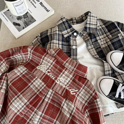 Kinderhemd Herbst Neu Jungen und Mädchen Besticktes Karomusterhemd Baby Allround-Hemdjacke