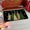 Christmas Carpet Mat Rug Red Background with Green Gold Tree Pattern MERRY CHRISTMAS Text Non-slip Floor Mat for Home Decorati