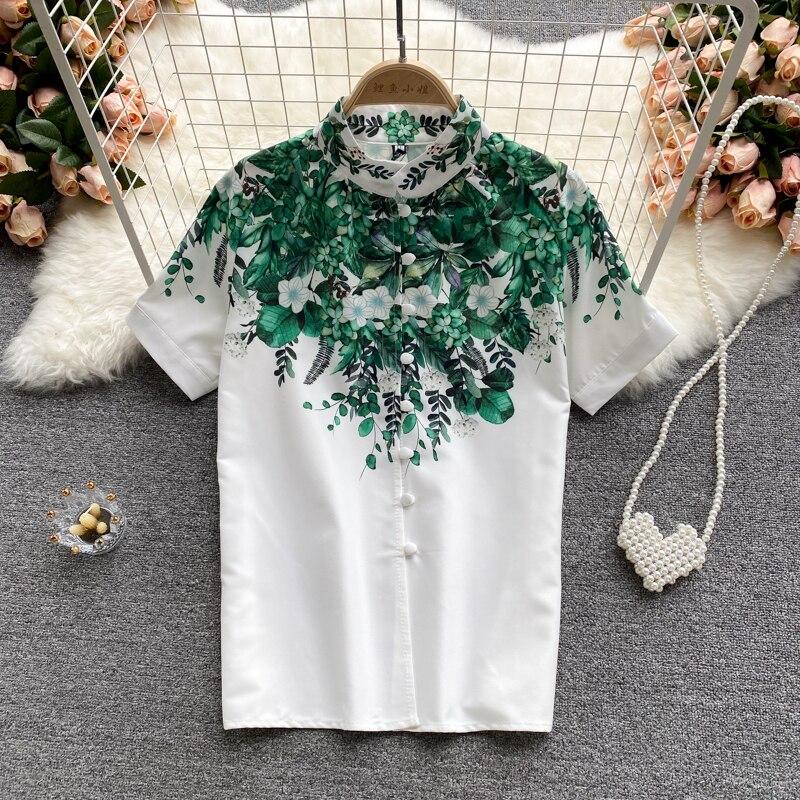 Ladies Temperament Suit Female Summer Short-sleeved Shirt Female Design Sense Niche Printed